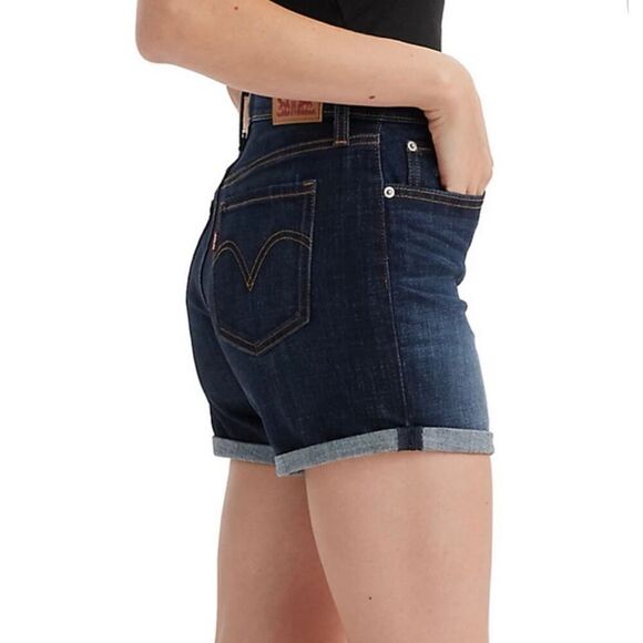 New Levi’s Mid Length Shorts Dark Blue Denim Jean Women’s Sz 31 Stretch Cuffed - Picture 7 of 7